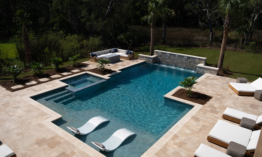 Custom pool at dusk